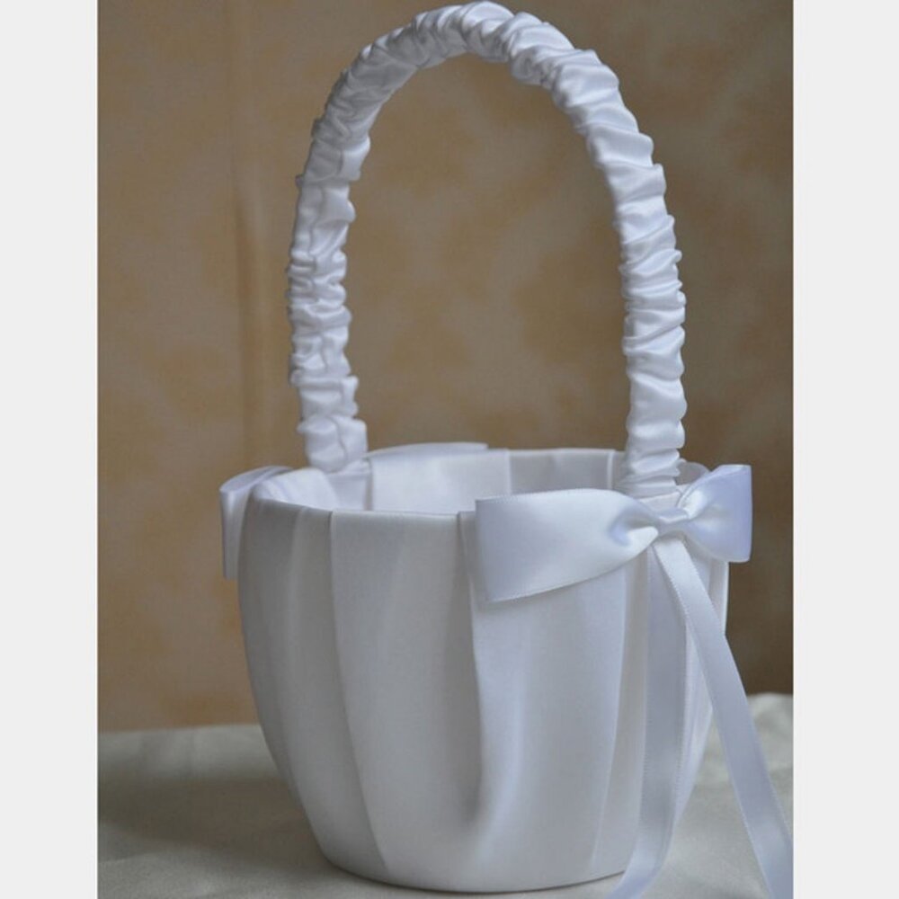 Plain satin knotted flower girl basket wedding floral wedding accessories1Basket